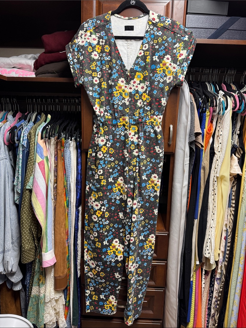 MOTHER Denim The Cinched Jumpsuit - Black Floral Mulit